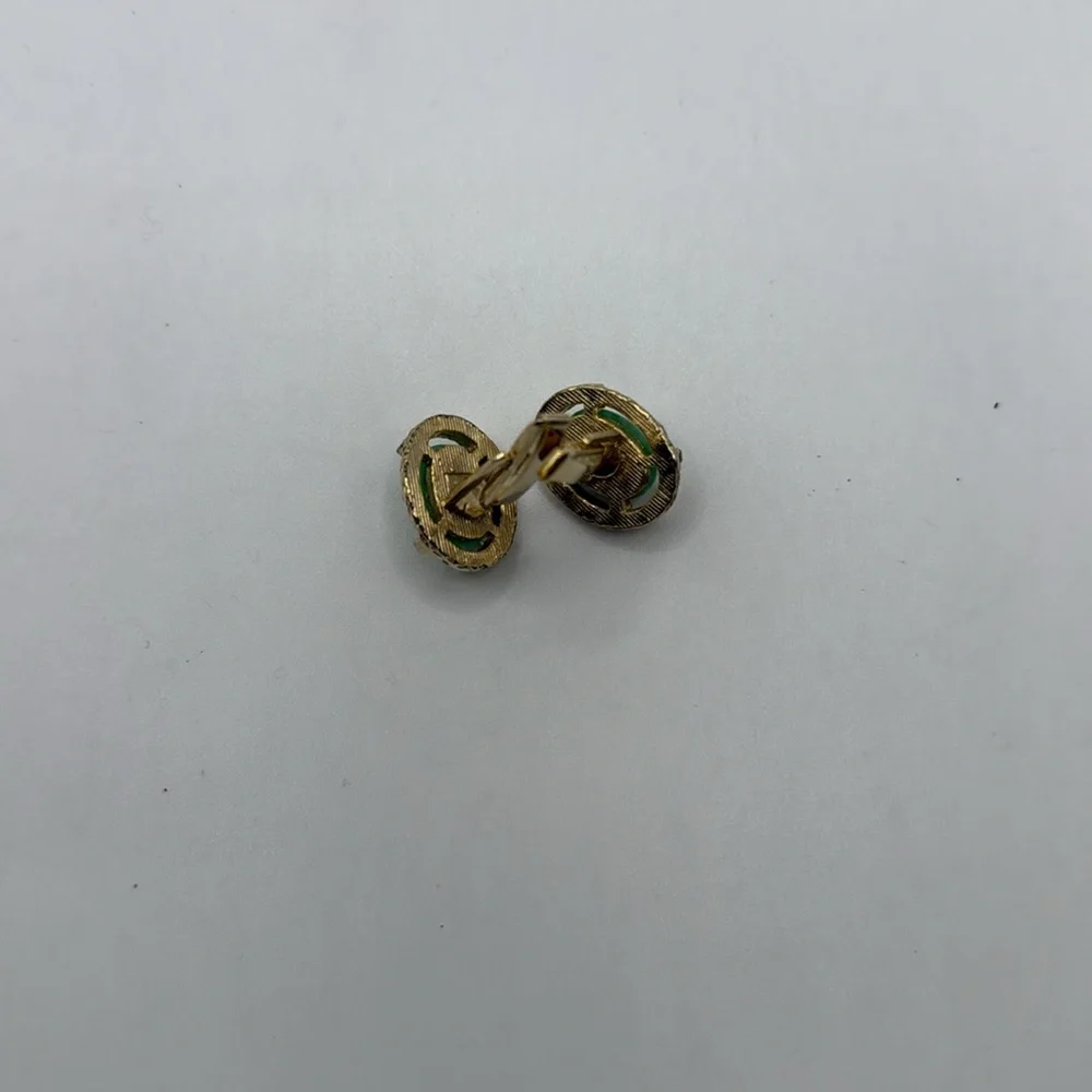 Green Stone Gold Tone Cufflinks Cuff Links Jewelry Accessory